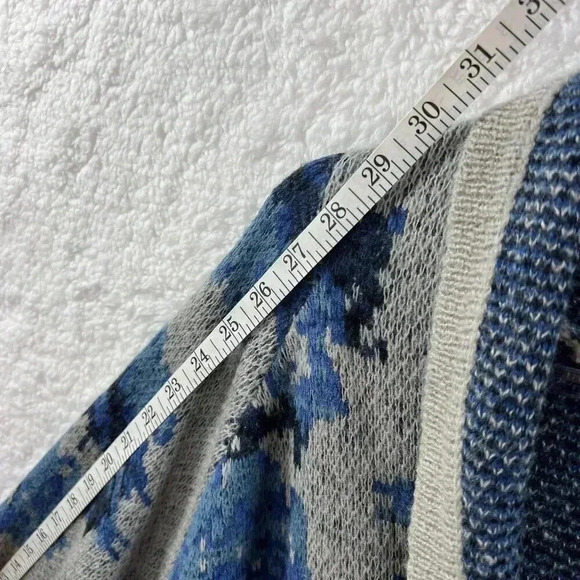 J Jill Vintage 1XL Wool Blend Gray Blue Floral Cardigan Pockets Grandmacore - Picture 8 of 12